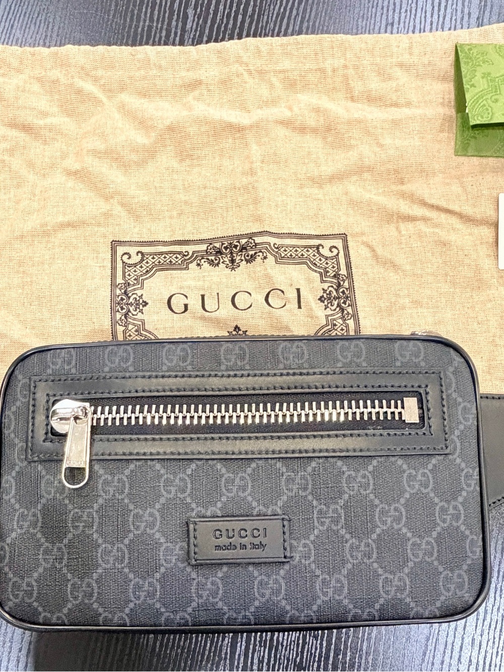 Gucci Gray GG Canvas Men's Belt Bag with Silver Hardware